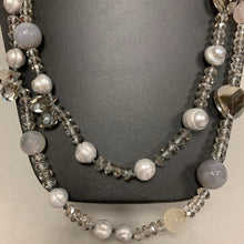 Load image into Gallery viewer, Shades of Gray/Silver Baroque Pearl Crystal Agate Beaded Necklace (52&quot;)
