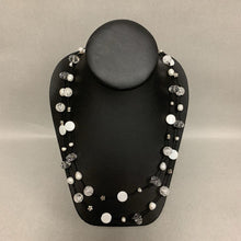 Load image into Gallery viewer, Mother of Pearl Freshwater Pearl Crystal Bead Satellite Necklace on Black Cord (46&quot;)
