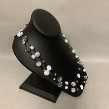 Load image into Gallery viewer, Mother of Pearl Freshwater Pearl Crystal Bead Satellite Necklace on Black Cord (46&quot;)
