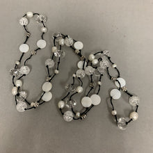 Load image into Gallery viewer, Mother of Pearl Freshwater Pearl Crystal Bead Satellite Necklace on Black Cord (46&quot;)
