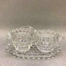 Load image into Gallery viewer, Vintage Fostoria American Glass Cream and Sugar Set With Tray (2.5&quot;)

