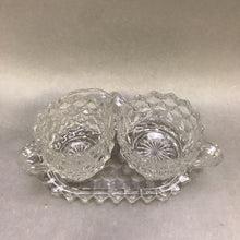 Load image into Gallery viewer, Vintage Fostoria American Glass Cream and Sugar Set With Tray (2.5&quot;)
