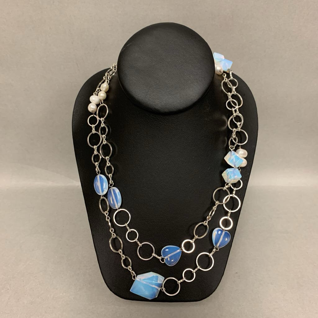 Silvertone Baroque Pearl Opaline Glass Satellite Necklace (58