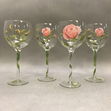 Load image into Gallery viewer, 4 Vintage Block Basics Wine Glasses Garden Rose Hand Painted
