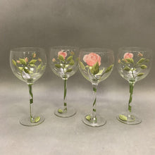 Load image into Gallery viewer, 4 Vintage Block Basics Wine Glasses Garden Rose Hand Painted
