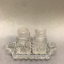 Load image into Gallery viewer, Fostoria American Glass Salt &amp; Pepper Shakers w/ Tray
