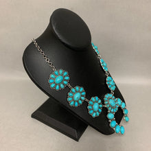 Load image into Gallery viewer, Mooncalf Handmade Silvertone Faux Turquoise Squash Blossom Statement Necklace (24")
