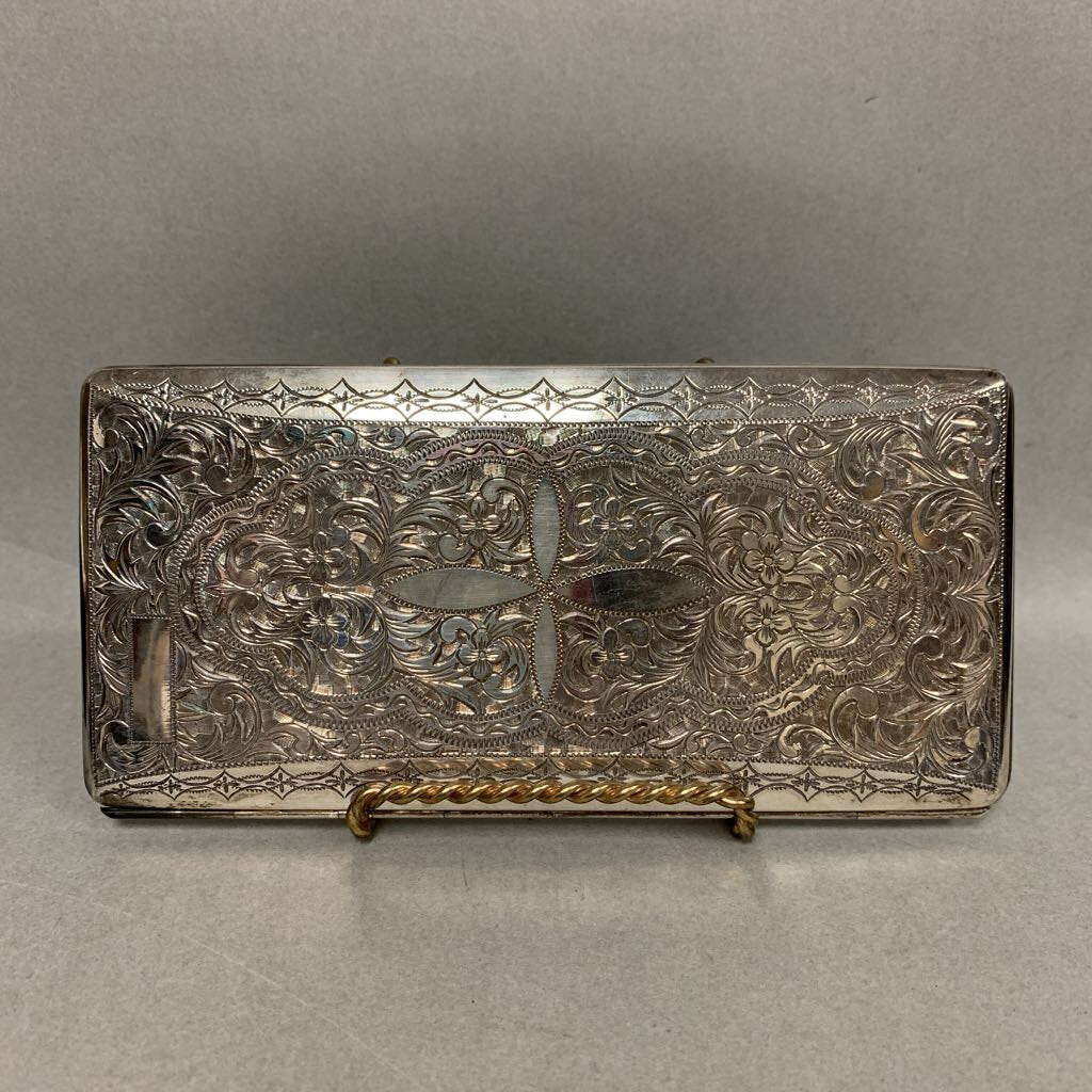 Antique 950 Silver Ornate Etched Large Cigarette Case 6.5x3.25
