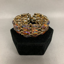 Load image into Gallery viewer, Vintage Gold Aurora Borealis Rhinestone Fire Opal Glass Cabochon Bracelet (7&quot;)
