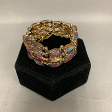 Load image into Gallery viewer, Vintage Gold Aurora Borealis Rhinestone Fire Opal Glass Cabochon Bracelet (7&quot;)
