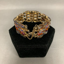 Load image into Gallery viewer, Vintage Gold Aurora Borealis Rhinestone Fire Opal Glass Cabochon Bracelet (7&quot;)
