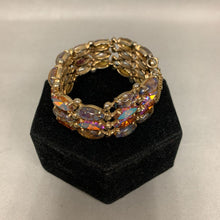 Load image into Gallery viewer, Vintage Gold Aurora Borealis Rhinestone Fire Opal Glass Cabochon Bracelet (7&quot;)
