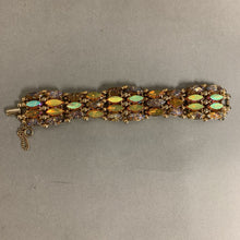Load image into Gallery viewer, Vintage Gold Aurora Borealis Rhinestone Fire Opal Glass Cabochon Bracelet (7&quot;)
