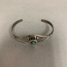 Load image into Gallery viewer, Vintage Navajo Sterling Turquoise Shadow Box Bear Paw Cuff Bracelet
