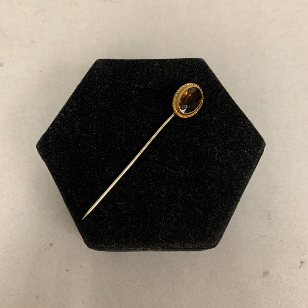 Antique Edwardian Amber Gem Stick Hat Pin (3