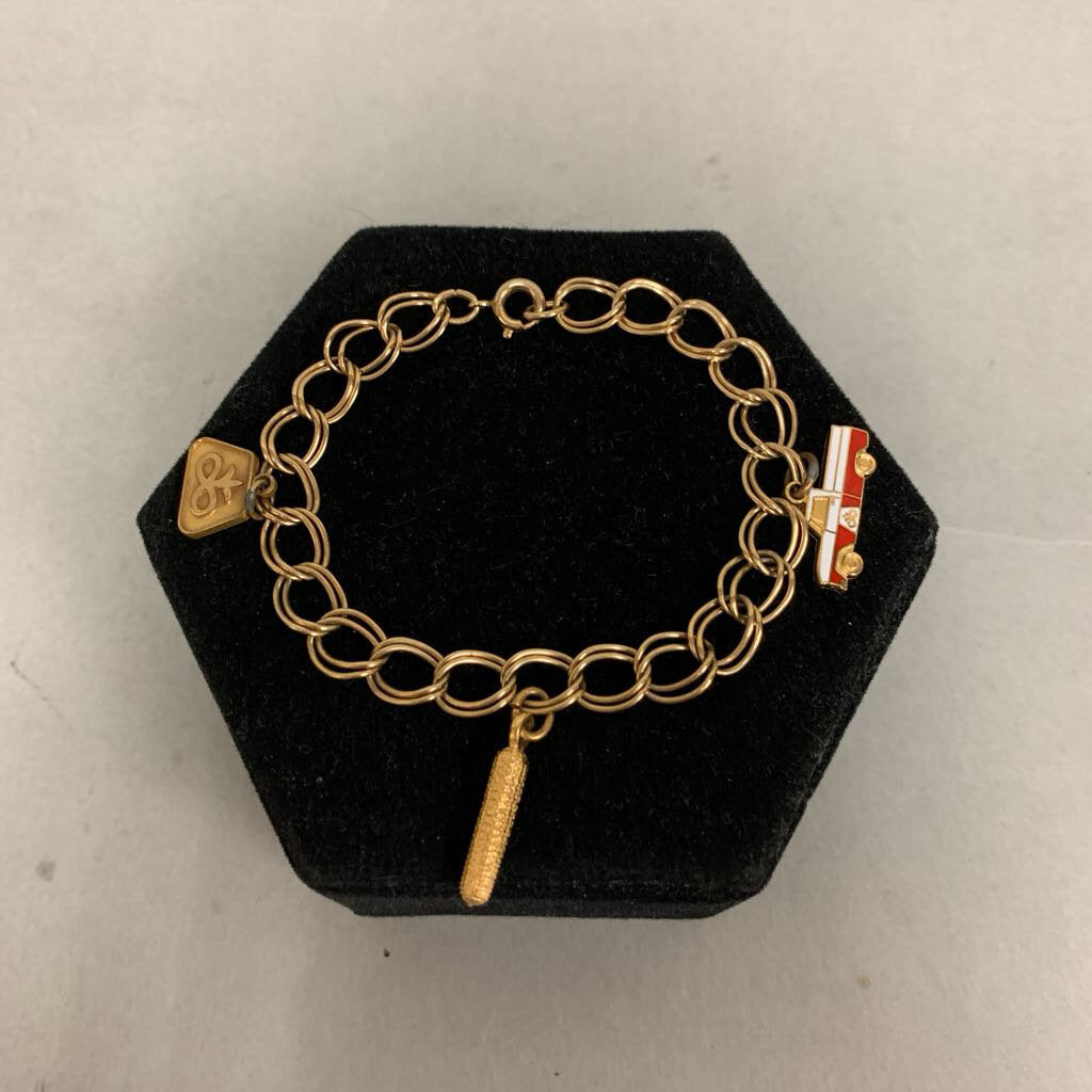 Vintage Josten's Gold Filled Charm Bracelet w/ 3 Charms (7.5