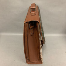 Load image into Gallery viewer, Brown &amp; White Cowhide Turquoise Floral Tooled Leather Briefcase Purse (12x14x4&quot;)

