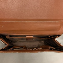 Load image into Gallery viewer, Brown &amp; White Cowhide Turquoise Floral Tooled Leather Briefcase Purse (12x14x4&quot;)
