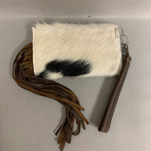 Load image into Gallery viewer, Cowhide Purple Tooled Leather Fringe Wristlet Clutch Purse (5x8.5&quot;)
