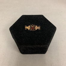 Load image into Gallery viewer, Antique Victorian Gold Filled Filligree Leaf Repousse Red Paste Stone Brooch Pin (1.25")
