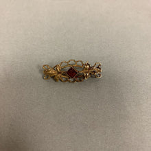 Load image into Gallery viewer, Antique Victorian Gold Filled Filligree Leaf Repousse Red Paste Stone Brooch Pin (1.25")
