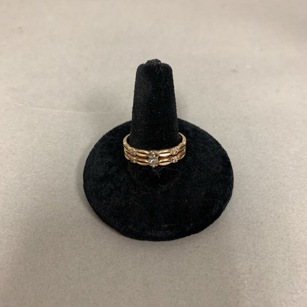 14K Gold Diamond Engagement Ring Wedding Band Attached Set sz 9 (4.5g)