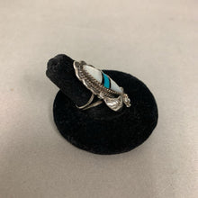 Load image into Gallery viewer, Vintage Sterling Mother of Pearl Turquoise Onyx Inlay Ring sz 5

