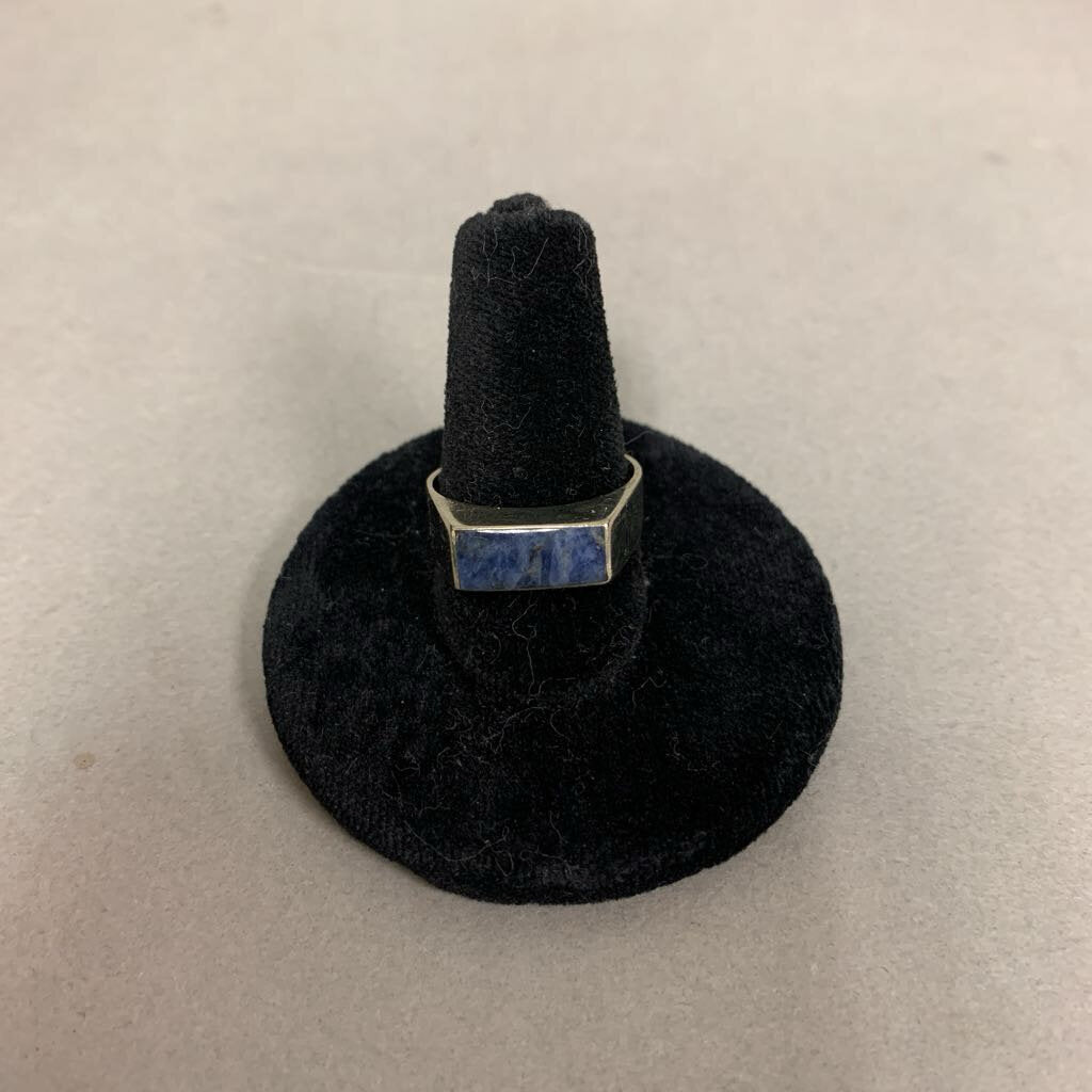 Sterling Lapis Lazuli Modern Setting Block Ring sz 7