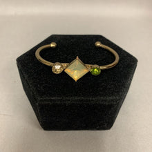 Load image into Gallery viewer, Goldtone Green &amp; Yellow Crystal Cuff Bracelet
