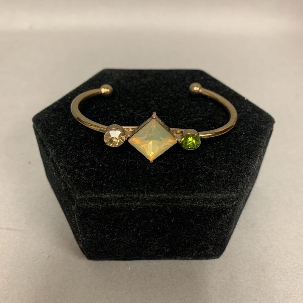 Goldtone Green & Yellow Crystal Cuff Bracelet