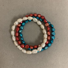 Load image into Gallery viewer, Red White &amp; Blue Freshwater Pearl Stretch Bracelet Set of 3
