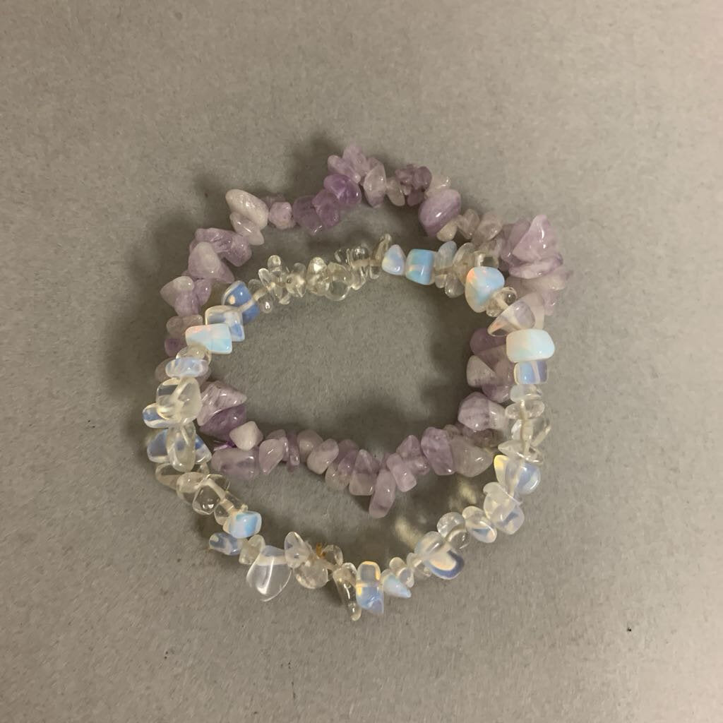 Gemstone Chip Bead Stretch Bracelet Set of 2