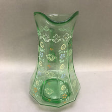 Load image into Gallery viewer, Vintage Hand Painted Floral Green Glass Pitcher with 6 Glasses (10&quot;)
