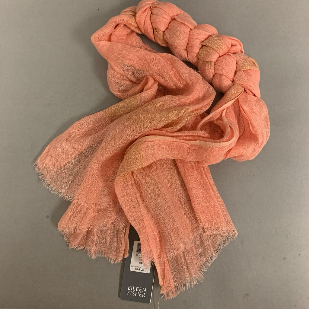 Eileen Fisher Coral Gold Linen Blend Scarf NWT