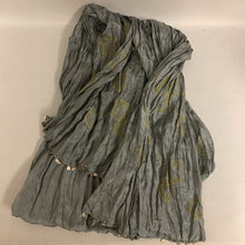 Load image into Gallery viewer, Eileen Fisher Gray Embroidered Silk Charm Fringe Scarf
