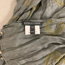 Load image into Gallery viewer, Eileen Fisher Gray Embroidered Silk Charm Fringe Scarf
