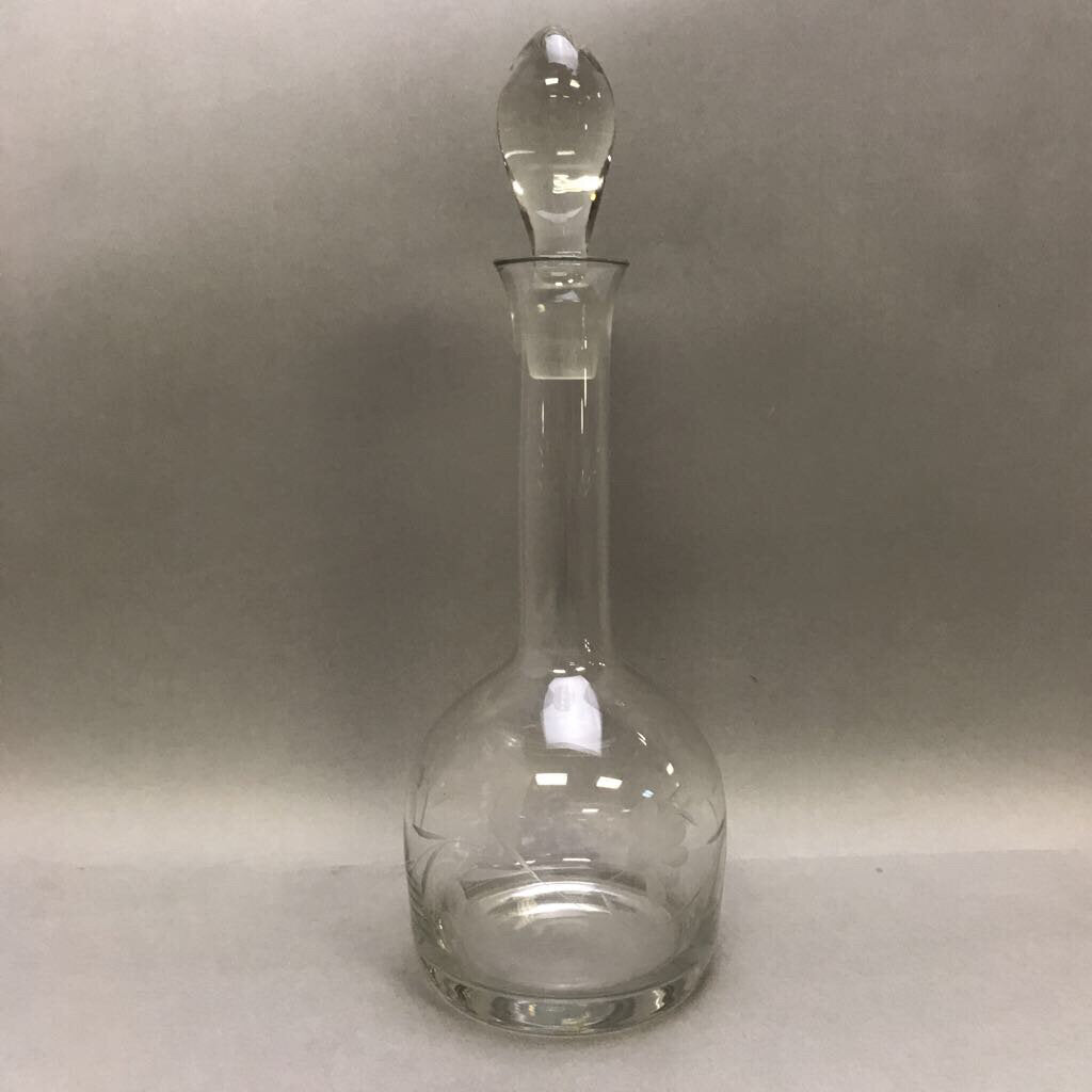 Vintage Crystal Decanter with Etched Flowers & Stopper (16