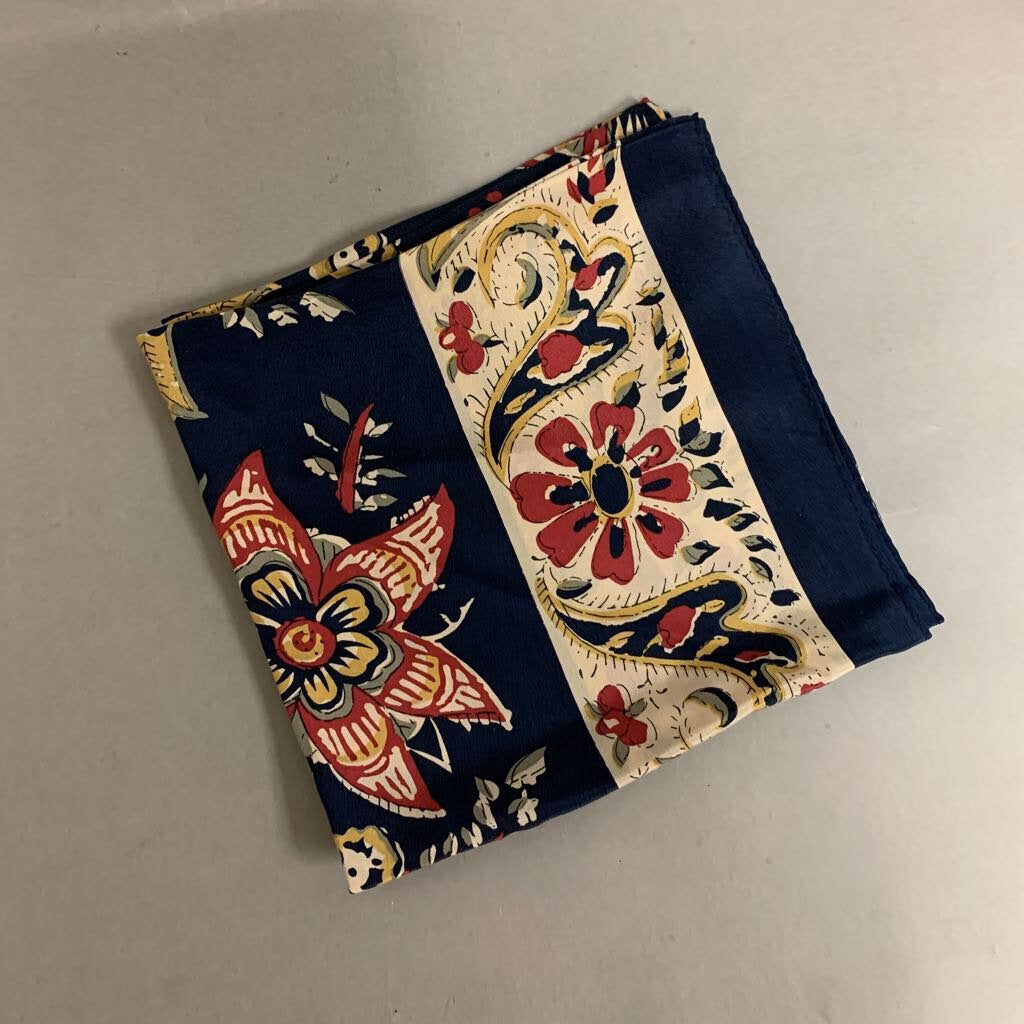 Talbots Navy Red Cream Floral Silk Scarf