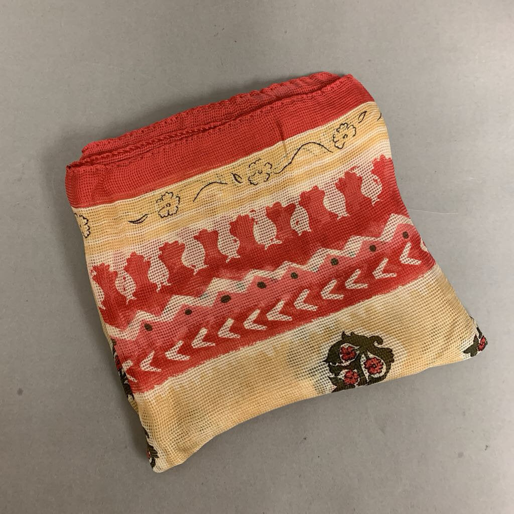 Talbots Red Tan Floral Open Weave Scarf
