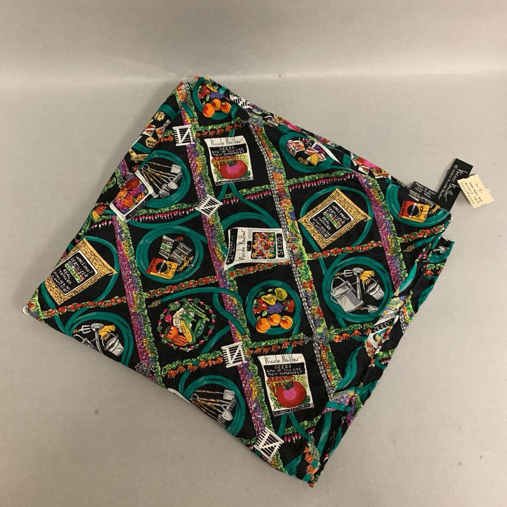 Vintage Nicole Miller Gardening Print Silk Shawl Scarf NWT