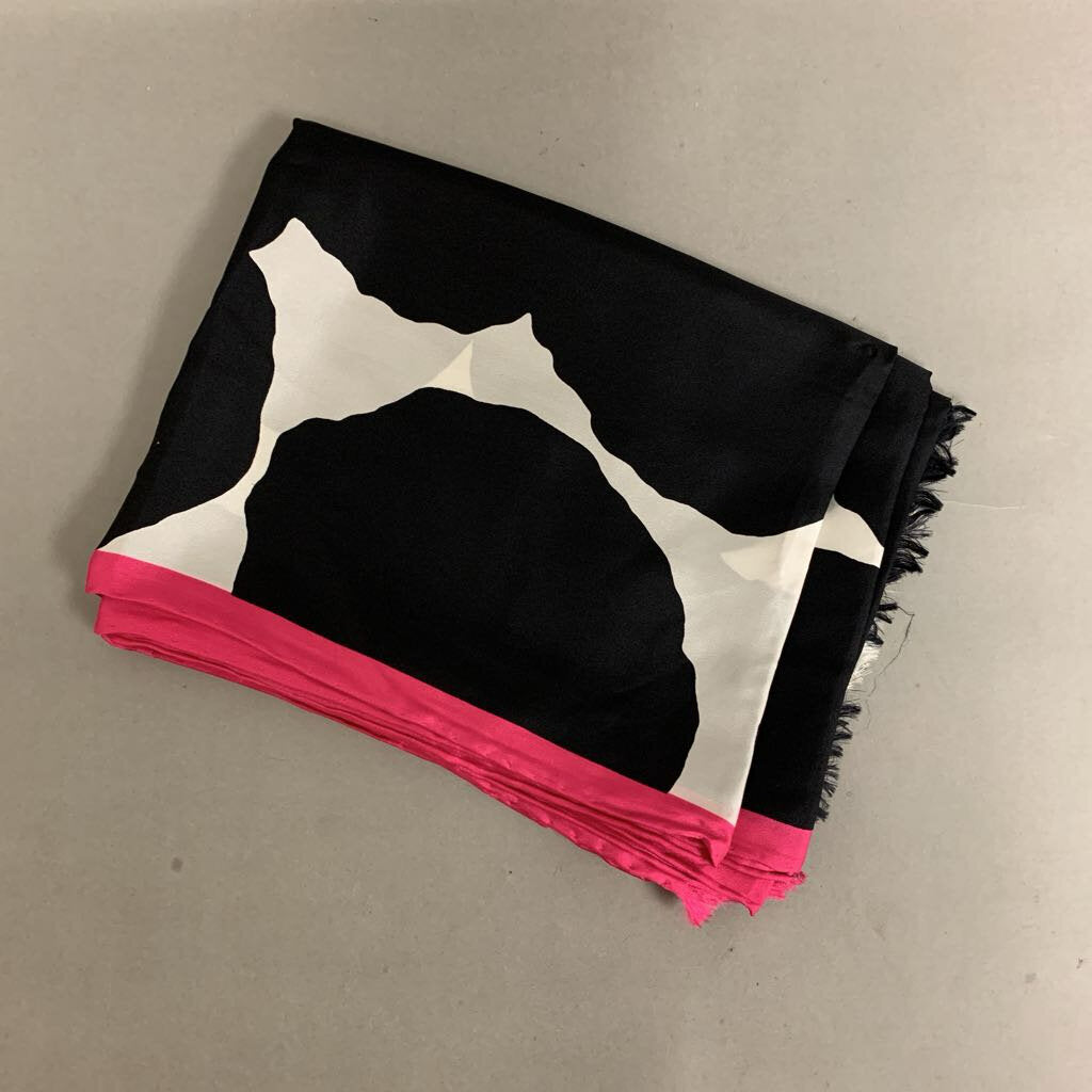 Kate Spade Black White Pink Graphic Print Silk Scarf