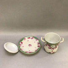 Load image into Gallery viewer, Antique Condensed Milk Container Porcelain Hand Painted Floral with Underplate (4&quot;)
