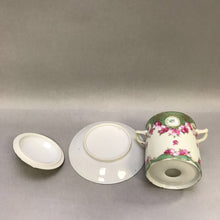 Load image into Gallery viewer, Antique Condensed Milk Container Porcelain Hand Painted Floral with Underplate (4&quot;)
