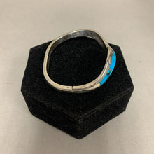 Load image into Gallery viewer, Sterling Turquoise Inlay Wave Hinged Bangle Bracelet (2.5&quot; Inside Diameter)
