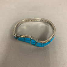 Load image into Gallery viewer, Sterling Turquoise Inlay Wave Hinged Bangle Bracelet (2.5&quot; Inside Diameter)

