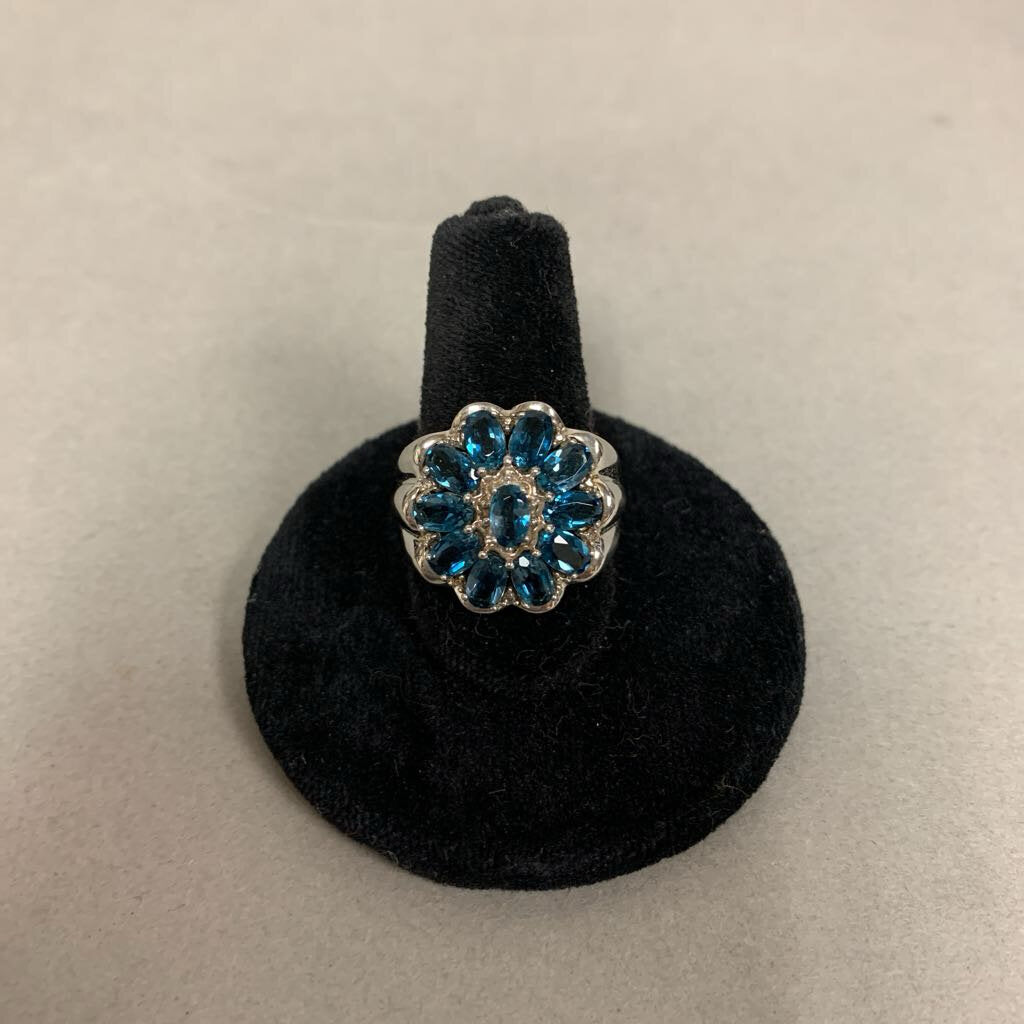 Sterling London Blue Topaz Flower Cluster Ring sz 6