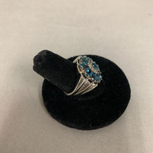 Load image into Gallery viewer, Sterling London Blue Topaz Flower Cluster Ring sz 6
