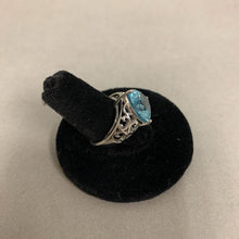 Load image into Gallery viewer, Stering Blue Topaz Trillion Cut Filligree Ring sz 6
