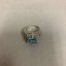 Load image into Gallery viewer, Stering Blue Topaz Trillion Cut Filligree Ring sz 6

