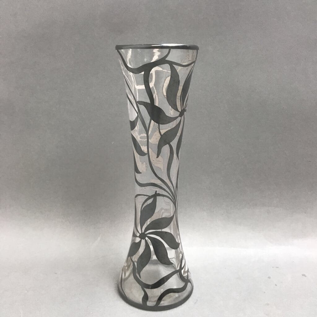 Vintage Sterling Silver Overlay Clear Glass Vase (10